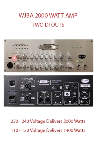 WJBA 2000 Watt Bass Guitar Amplifier with built in Twin Channel Bass Pre-Amp, featuring the option of phantom power on the second channel. Twin DI outs.