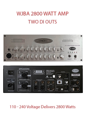 WJBA 2800 Watt (2x1400W) Twin DI Bass Guitar Amplifier with built in Twin Channel Bass Pre-Amp, featuring the option of phantom power on the second channel.