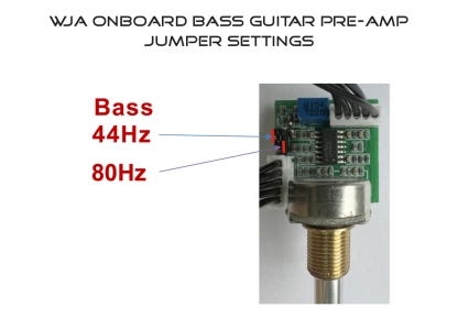 Wayne Jones Audio 3-band onboard bass guitar pre-amp. Bass jumper settings.