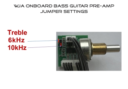 Wayne Jones Audio 3-band onboard bass guitar pre-amp. Treble Jumper settings.