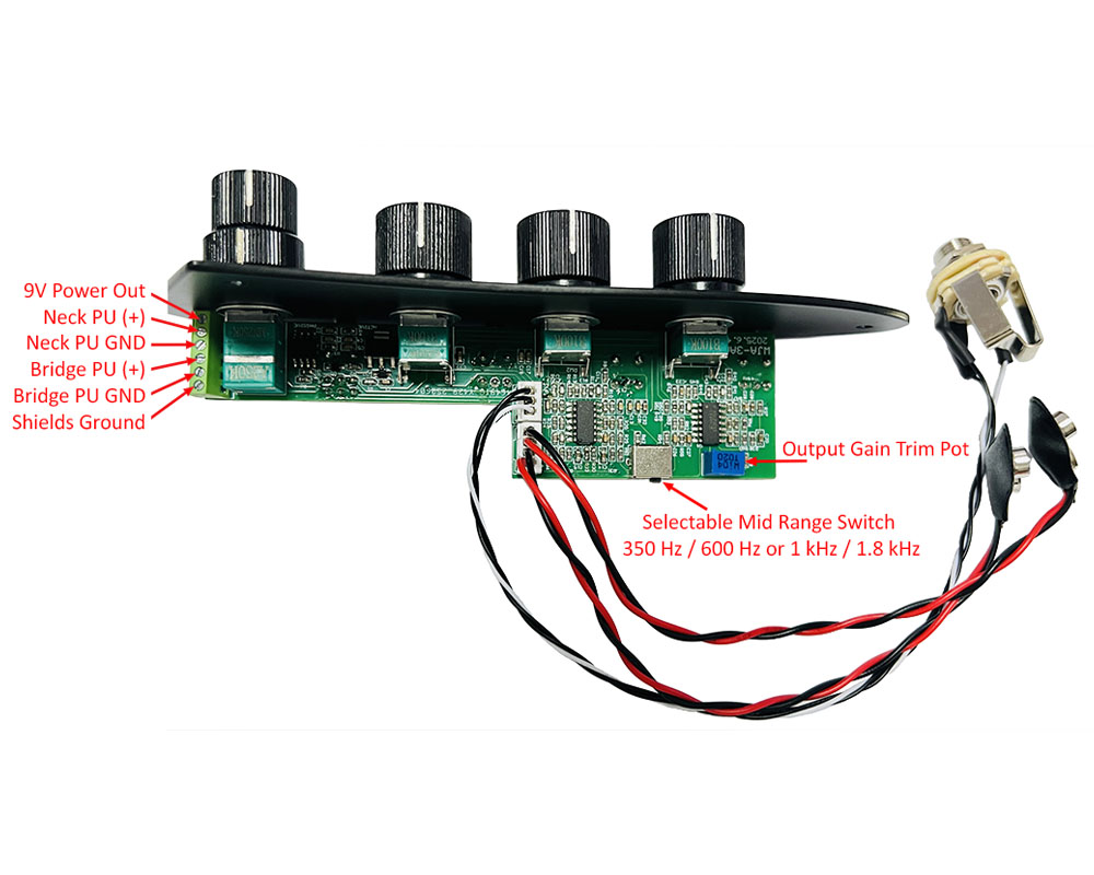 Wayne Jones Audio WJA-3B, all-in-one jazz-style control plate 3-band onboard bass guitar pre-amp