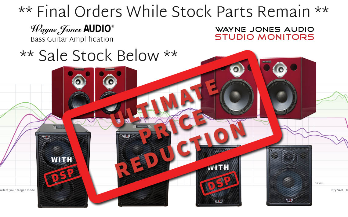 Wayne Jones Audio stock clearance sale of recording studio monitors and bass guitar cabinets